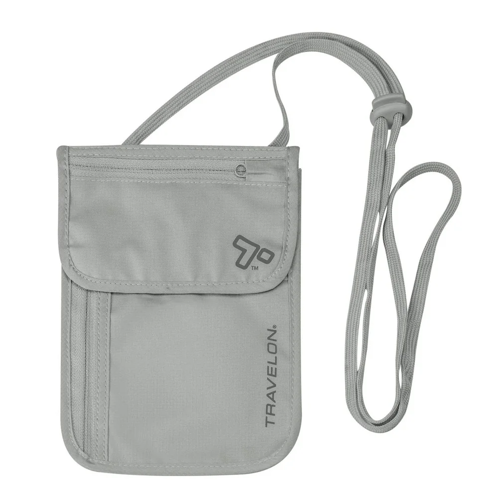 Travelon RFID Blocking Neck Wallet Grey Nylon Anti-Theft Travel Pouch Passport - Picture 1 of 9
